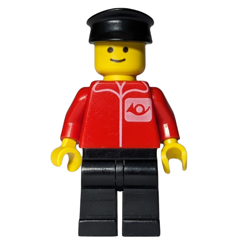 Postier, chemise rouge avec logo en corne, jambes noires, chapeau noir (3626b tête) (Postal Worker, Red Shirt with Horn Logo, Black Legs, Black Hat (3626b Head))