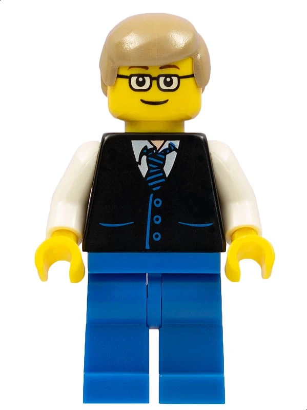Homme, gilet noir, jambes bleues, cheveux beige foncé, lunettes (Man, Black Vest, Blue Legs, Dark Tan Hair, Glasses)