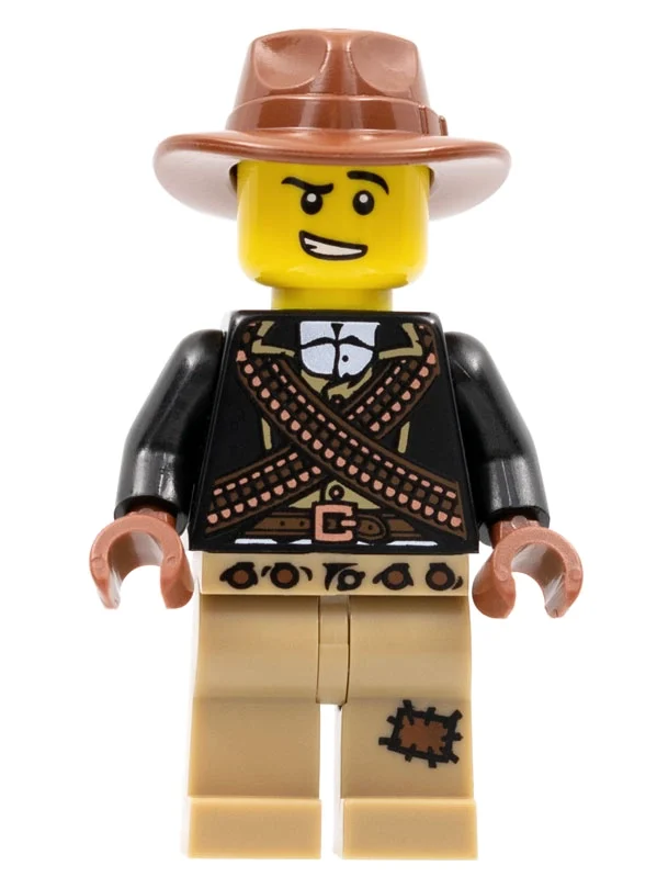 Homme, ceintures de munitions croisées, fedora brun rougeâtre (Man, Crossed Ammo Belts, Reddish Brown Fedora)
