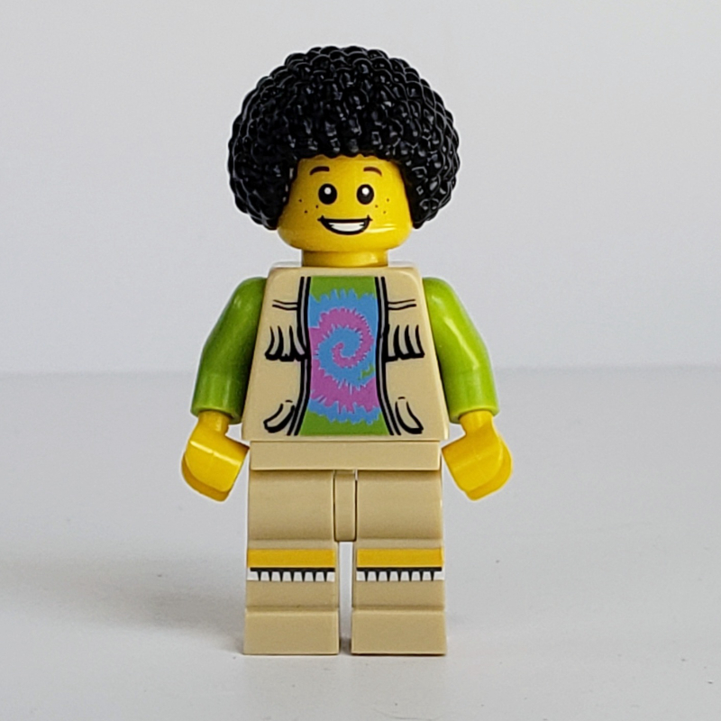 Musicien, homme, veste ouverte sur chemise vert citron, afro noir (Musician, Man, Open Vest Jacket over Lime Shirt, Black Afro)