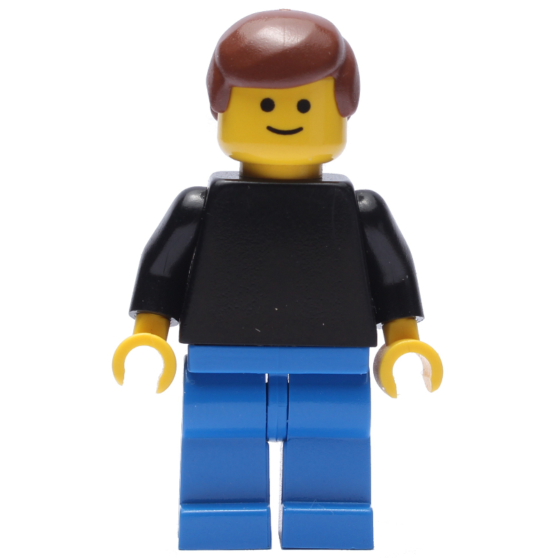 Homme, torse noir uni, jambes bleues, cheveux brun rougeâtre (Man, Plain Black Torso, Blue Legs, Reddish Brown Hair)