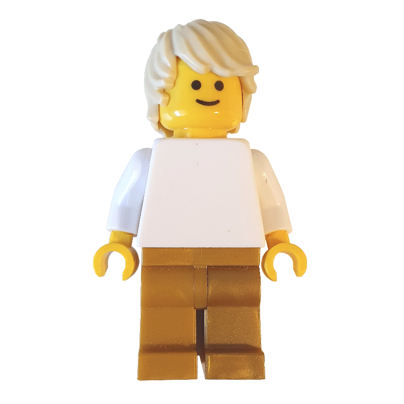 Homme, torse blanc uni, jambes or nacré, cheveux beiges (Man, Plain White Torso, Pearl Gold Legs, Tan Hair)