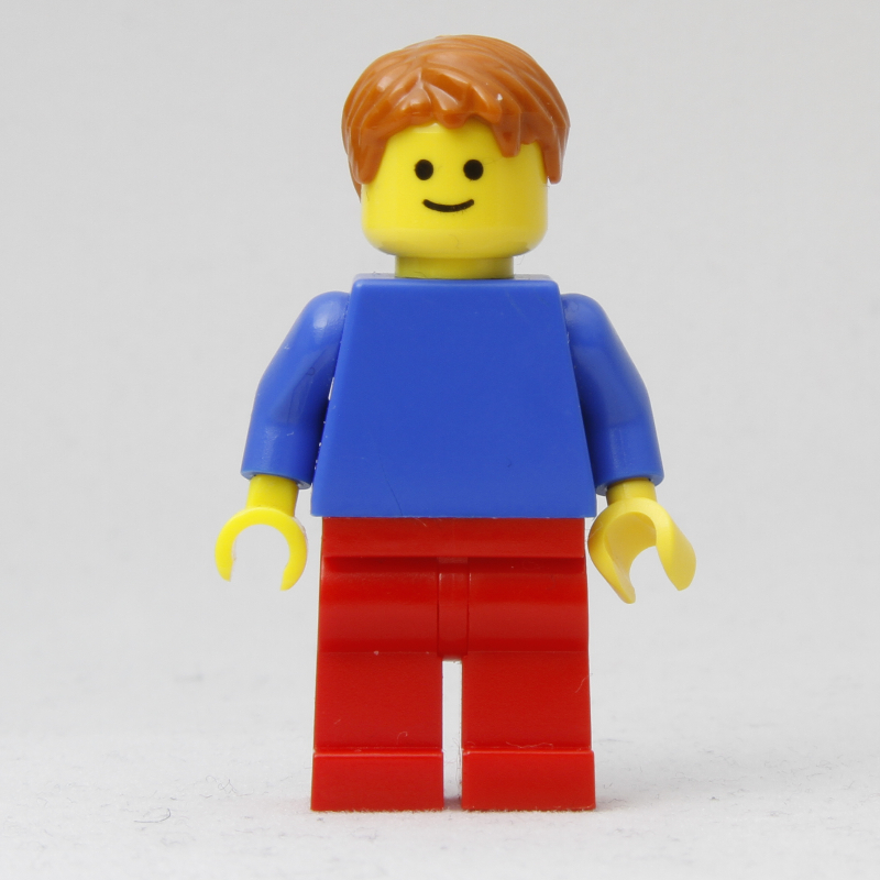 Homme, torse bleu uni et jambes rouges, cheveux orange foncé (Man, Plain Blue Torso and Red Legs, Dark Orange Hair)