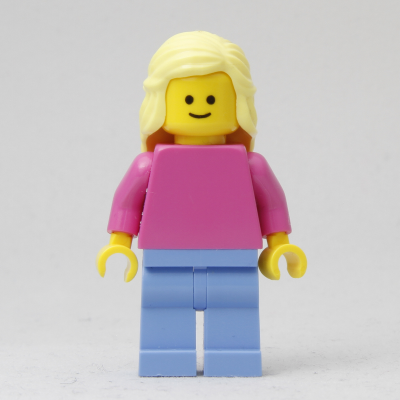 Femme, torse rose foncé uni, jambes bleu moyen, cheveux jaune clair vif (Woman, Plain Dark Pink Torso, Medium Blue Legs, Bright Light Yellow Hair)