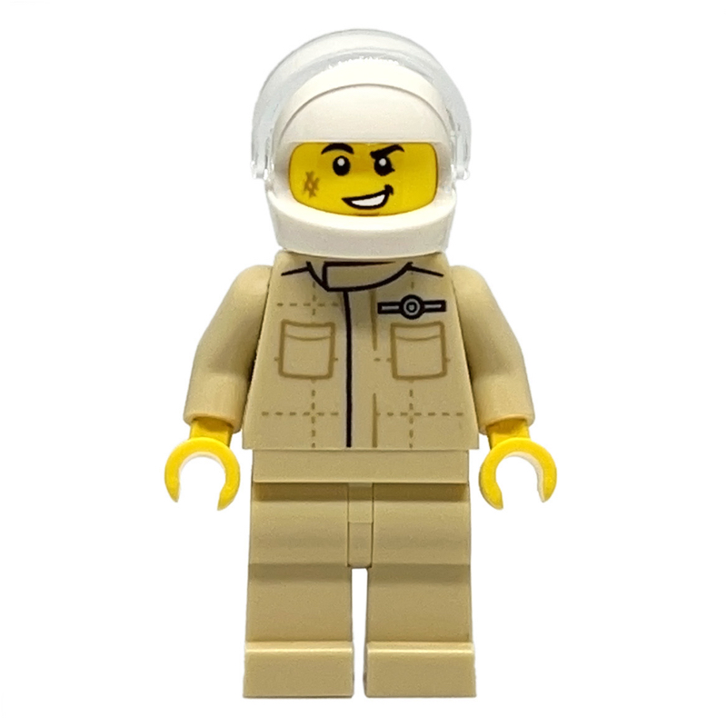 Pilote de course, torse beige, jambes beiges, casque blanc (Race Driver, Tan Torso, Tan Legs, White Helmet)