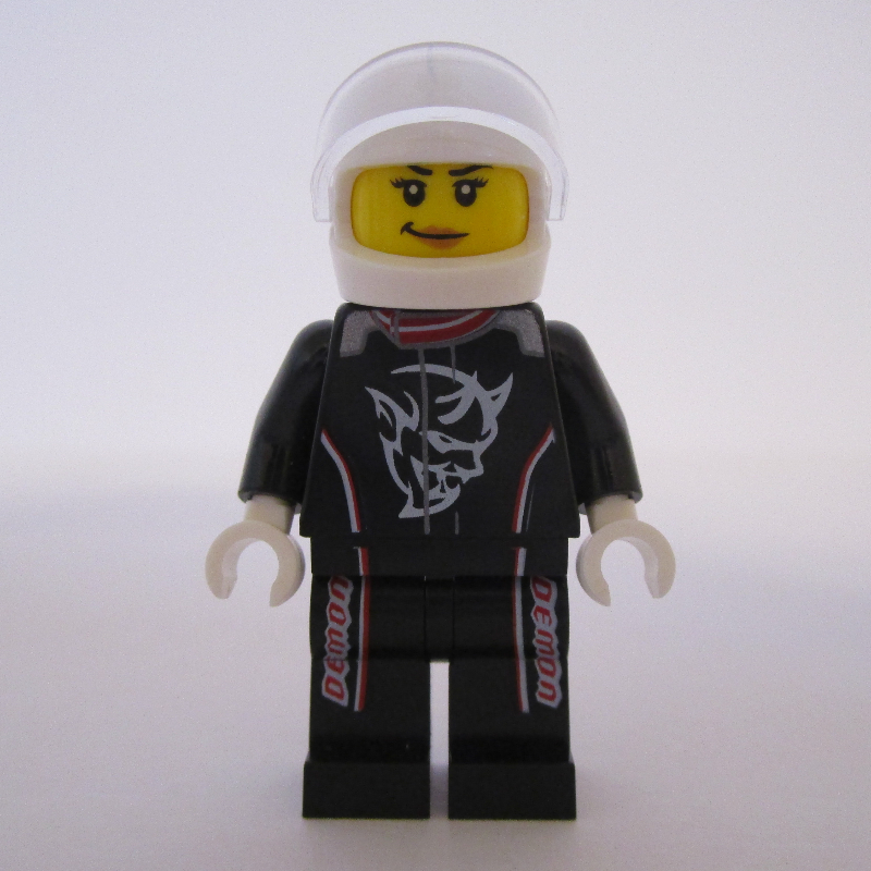 Pilote de course, torse noir, jambes noires, casque blanc. démon (Race Driver, Black Torso, Black Legs, White Helmet. Demon)