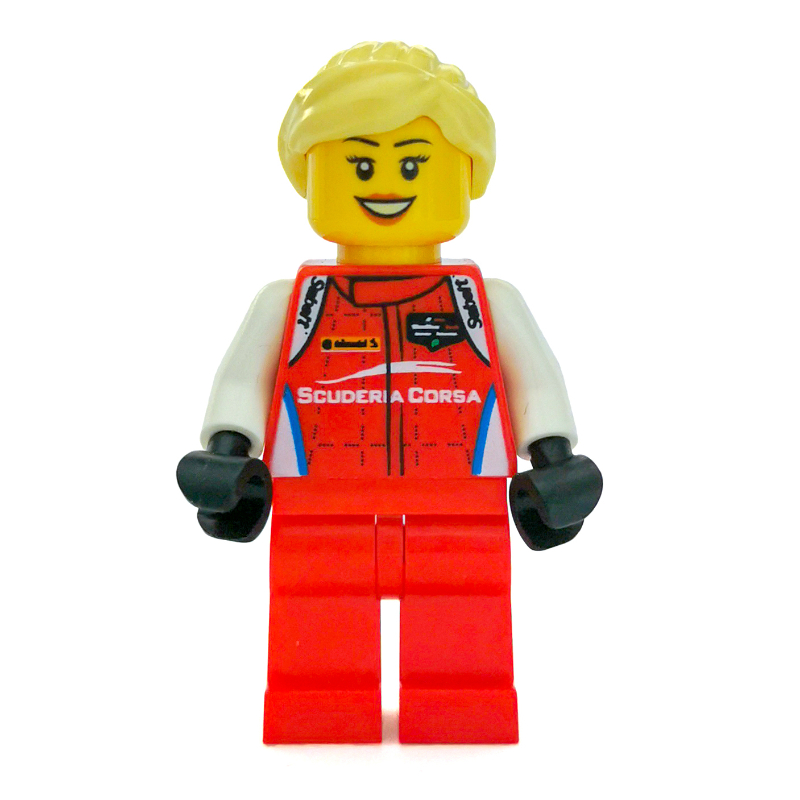 Pilote de course, torse rouge, jambes rouges, casque noir, ferrari, cheveux clairs (Race Driver, Red Torso, Red Legs, Black Helmet, Ferrari, Bright Light Hair)