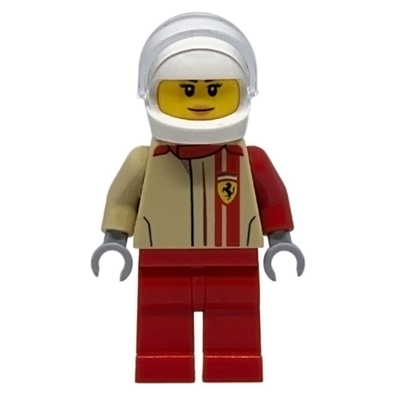 Pilote de course, torse beige, jambes rouges, casque blanc, ferrari (Race Driver, Tan Torso, Red Legs, White Helmet, Ferrari)
