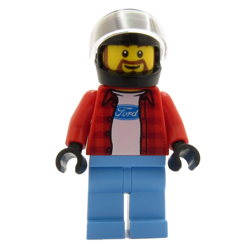 Pilote de course, torse rouge, jambes bleu moyen, casque noir, gué (Race Driver, Red Torso, Medium Blue Legs, Black Helmet, Ford)
