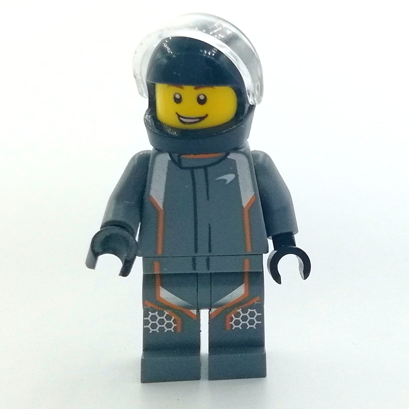 Pilote de course, torse gris bleuté foncé, jambes gris bleuté foncé, casque noir, mclaren (Race Driver, Dark Bluish Gray Torso, Dark Bluish Gray Legs, Black Helmet, McLaren)