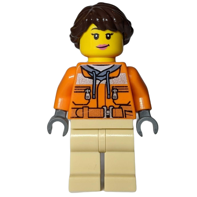 Torse orange, jambes beiges, cheveux brun foncé (Orange Torso, Tan Legs, Dark Brown Hair)