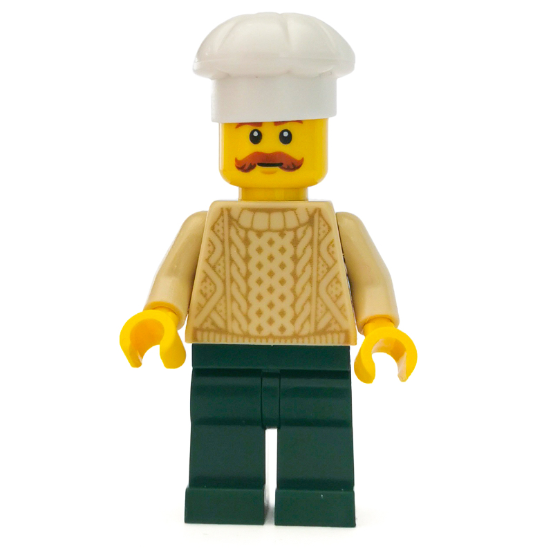 Cuisinier, pull beige, jambes vert foncé, moustache (Chef, Tan Sweater, Dark Green Legs, Moustache)
