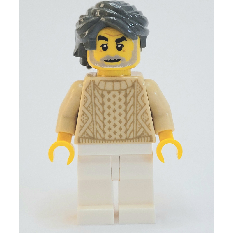 Homme, pull beige, jambes blanches, cheveux gris bleuté foncé, barbe (Man, Tan Sweater, White Legs, Dark Bluish Gray Hair, Beard)
