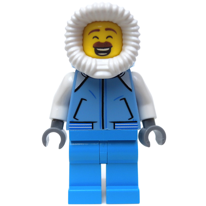 Homme, veste bleu moyen, jambes azur foncé, capuche, moustache (Man, Medium Blue Jacket, Dark Azure Legs, Hood, Moustache)