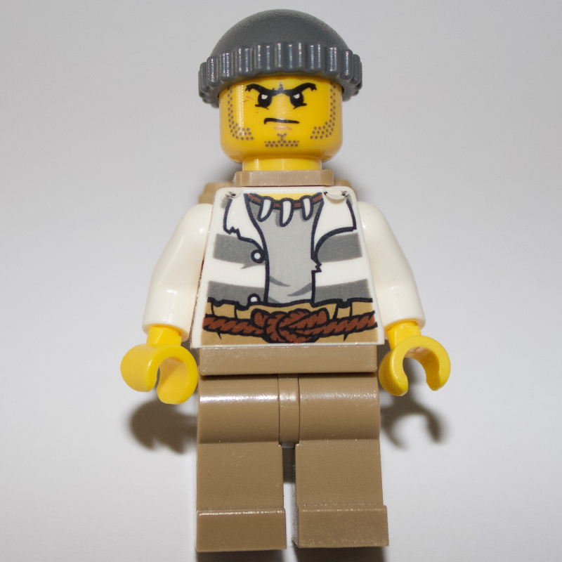 Bandit, chemise de prison ouverte, jambes beige foncé, chapeau gris bleuté foncé, sac à dos (Criminal, Open Prison Shirt, Dark Tan Legs, Dark Bluish Gray Hat, Backpack)