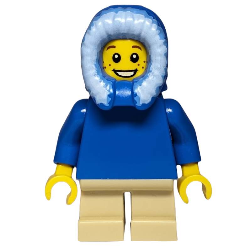Garçon, torse bleu uni, jambes beige courtes, capuche (Boy, Plain Blue Torso, Short Tan Legs, Hood)