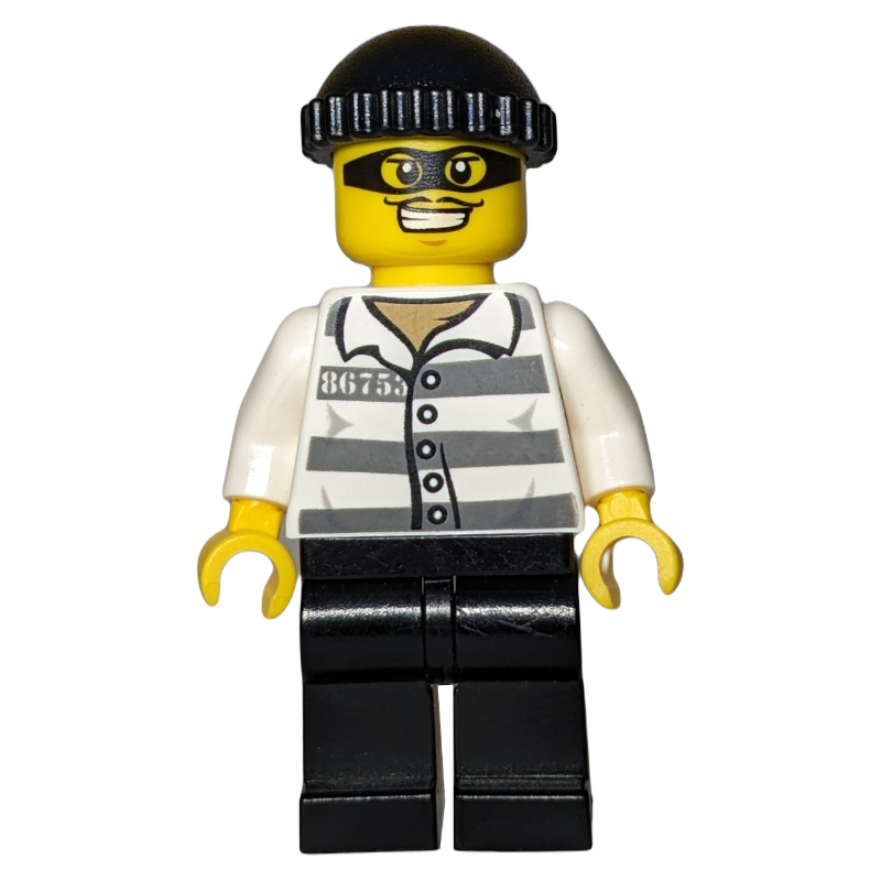 Bandit, chemise de prison avec #86753, jambes noires, chapeau noir, masque oculaire noir (Criminal, Prison Shirt with #86753, Black Legs, Black Hat, Black Eyemask)