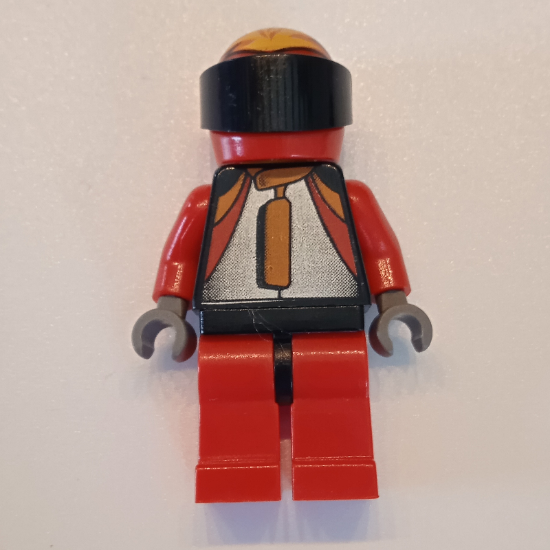Pilote de course, torse noir, jambes rouges, casque rouge (Race Driver, Black Torso, Red Legs, Red helmet)