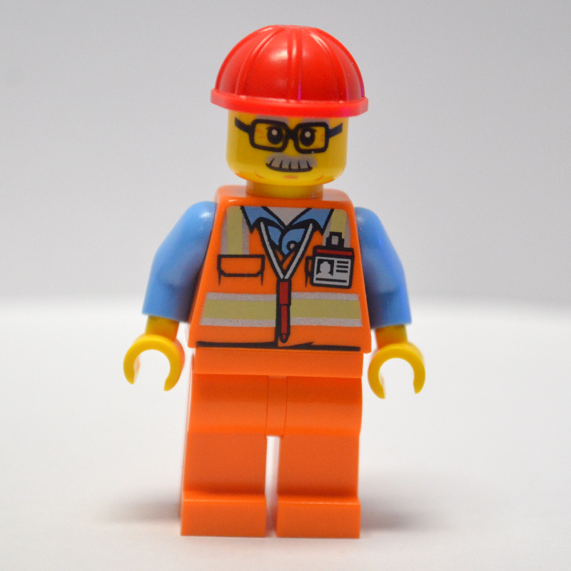 Travailleur - gilet de sécurité orange, jambes orange, casque rouge (Worker - Orange Safety Vest, Orange Legs, Red Helmet)