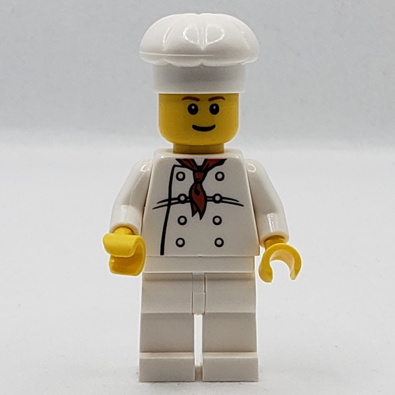 Cuisinier, foulard rouge, jambes blanches, sourire, sourcils brun rougeâtre (Chef, Red Neckerchief, White Legs, Smile, Reddish Brown Eyebrows)