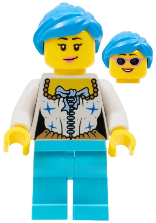 Femme, corset avec arc, jambes azur moyen, cheveux azur foncé (Woman, Corset with Bow, Medium Azure Legs, Dark Azure Hair)