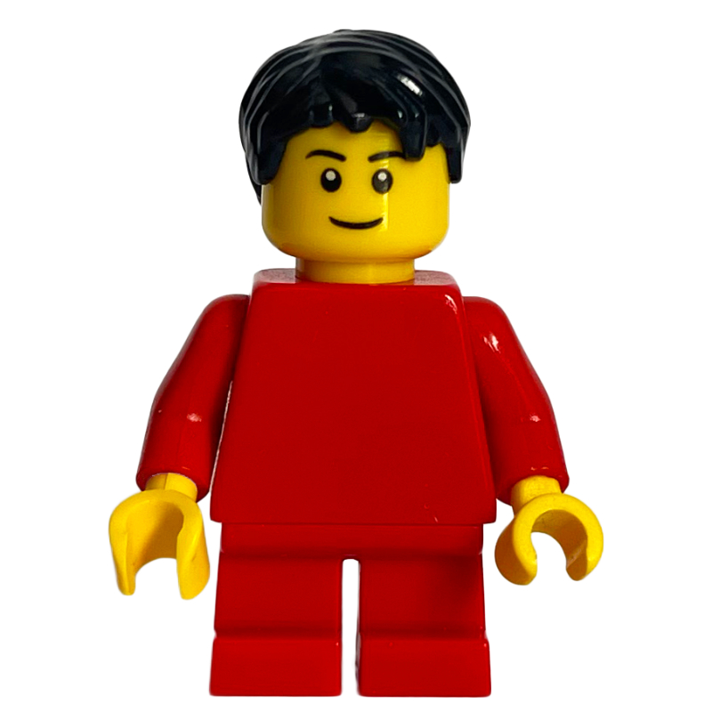 Garçon, torse rouge uni, courtes jambes rouges, cheveux noirs (Boy, Plain Red Torso, Short Red Legs, Black Hair)