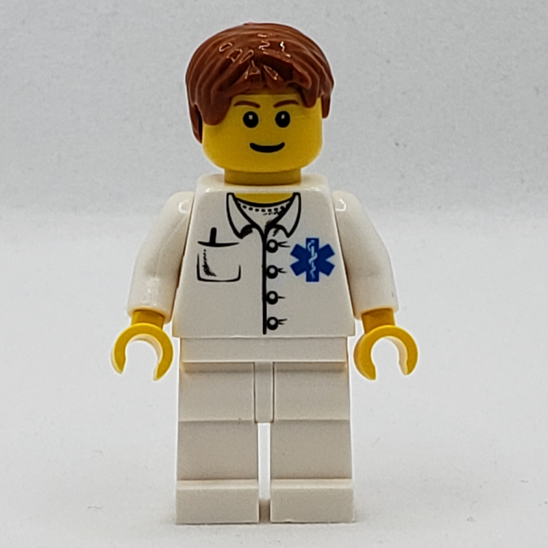 Médecin, chemise blanche avec logo étoile de la vie, cheveux orange foncé, sourcils brun rougeâtre (Doctor, White Shirt with Star of Life Logo, Dark Orange Hair, Reddish Brown Eyebrows)
