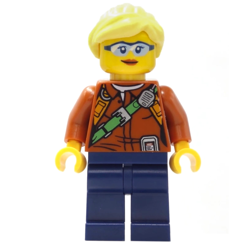 Explorateur, femme, chemise avec radio et ceinture verte, cheveux jaune clair vif, lunettes (Explorer, Woman, Shirt with Radio and Green Belt, Bright Light Yellow Hair, Glasses)