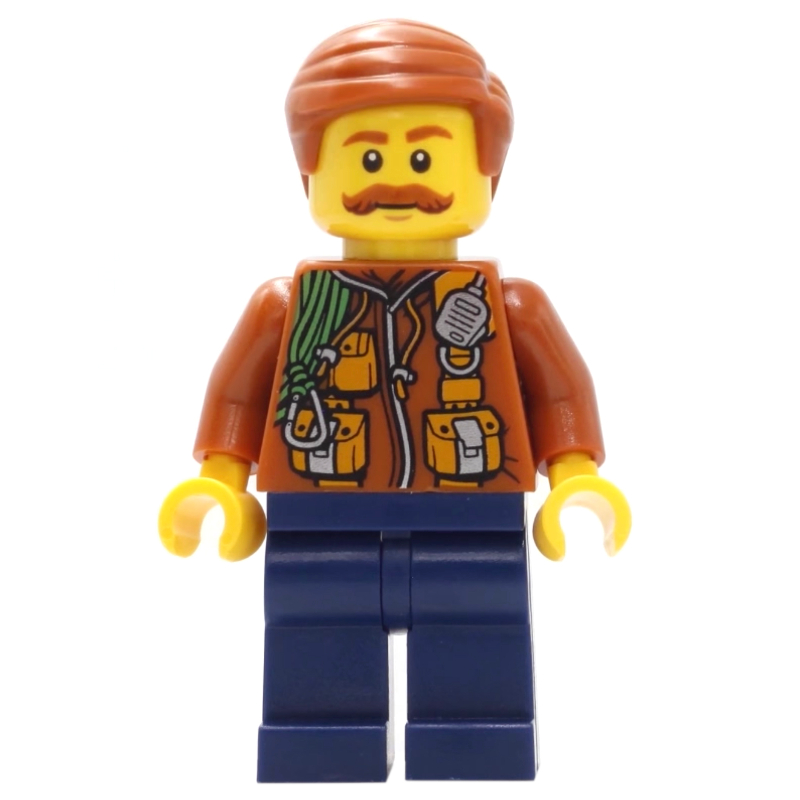 Explorateur, veste avec pochettes, radio et corde, cheveux orange foncé, moustache (Explorer, Jacket with Pouches, Radio, and Rope, Dark Orange Hair, Moustache)