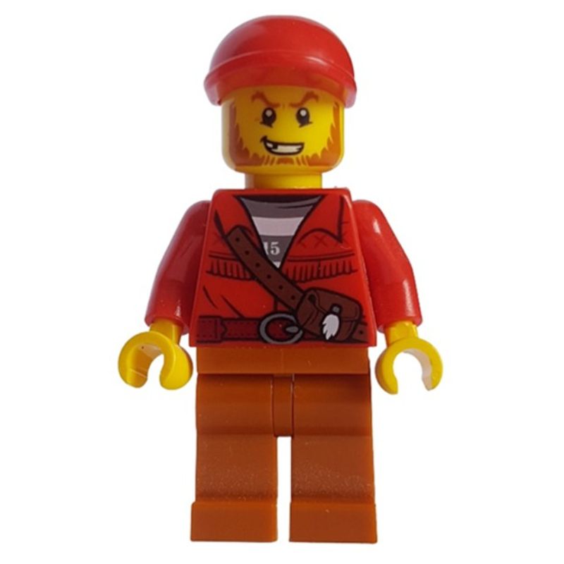 Bandit, veste rouge sur la chemise de prison, casquette rouge (Criminal, Red Jacket over Prison Shirt, Red Cap)