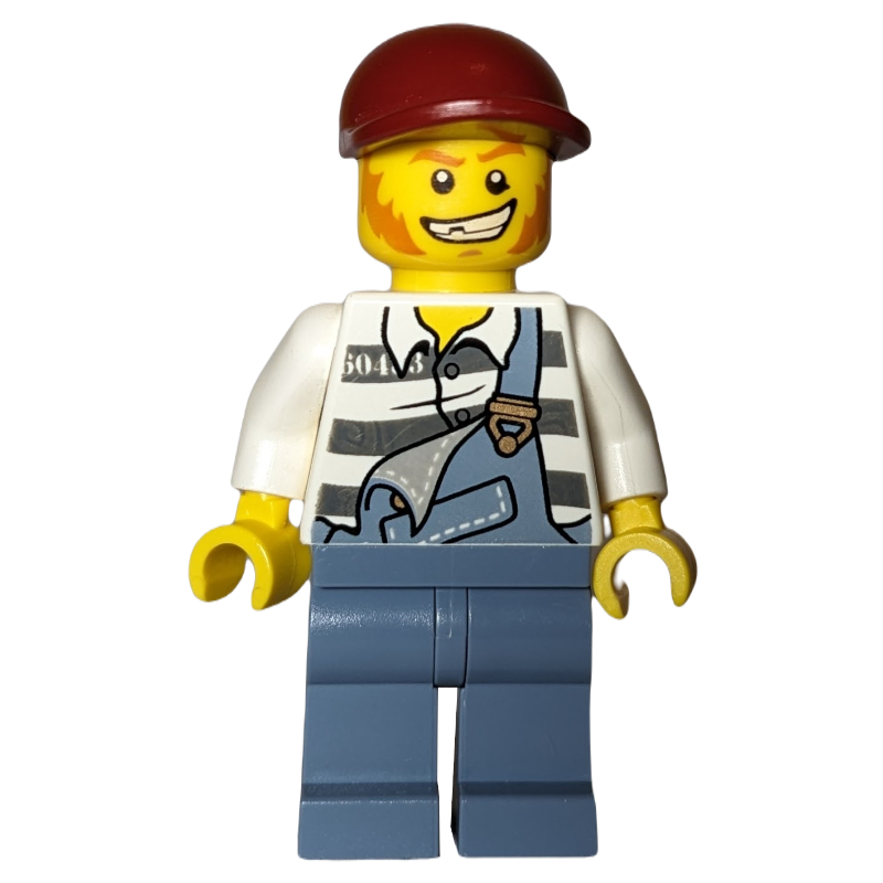 Bandit, salopette sur la chemise de prison, casquette rouge foncé (Criminal, Overalls over Prison Shirt, Dark Red Cap)