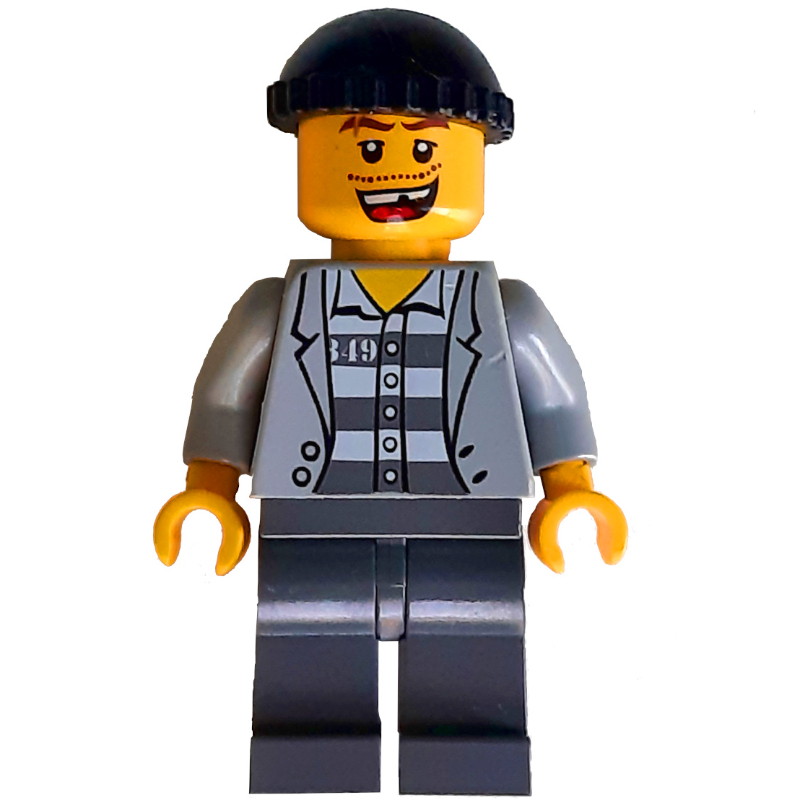 Bandit, ouvert veste gris bleuté clair sur la chemise de prison, jambes gris bleuté foncé, chapeau noir, dent manquante (3626c tête) (Criminal, Open Light Bluish Gray Jacket over Prison Shirt, Dark Bluish Gray Legs, Black Hat, Missing Tooth (3626c Head))