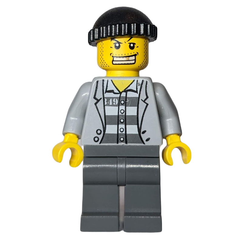 Bandit, ouvert veste gris bleuté lumière sur la prison chemise, chapeau noir, dent d'or (Criminal, Open Light Bluish Gray Jacket over Prison Shirt, Black Hat, Gold Tooth)