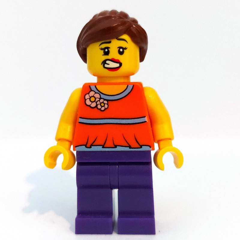 Torse orange, jambes pourpre foncé, cheveux brun rougeâtre (Orange Torso, Dark Purple Legs, Reddish Brown Hair)