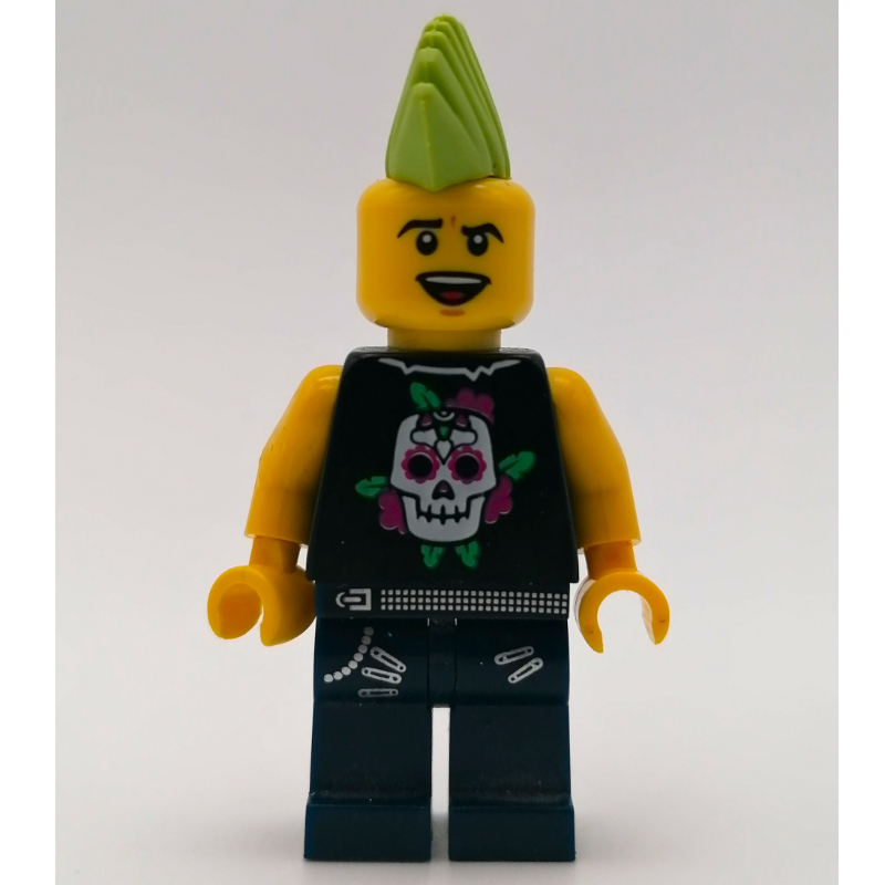 Groupe de rock - torse noir, jambes bleu foncé, mohawk vert citron (Rock Band - Black Torso, Dark Blue Legs, Lime Mohawk)