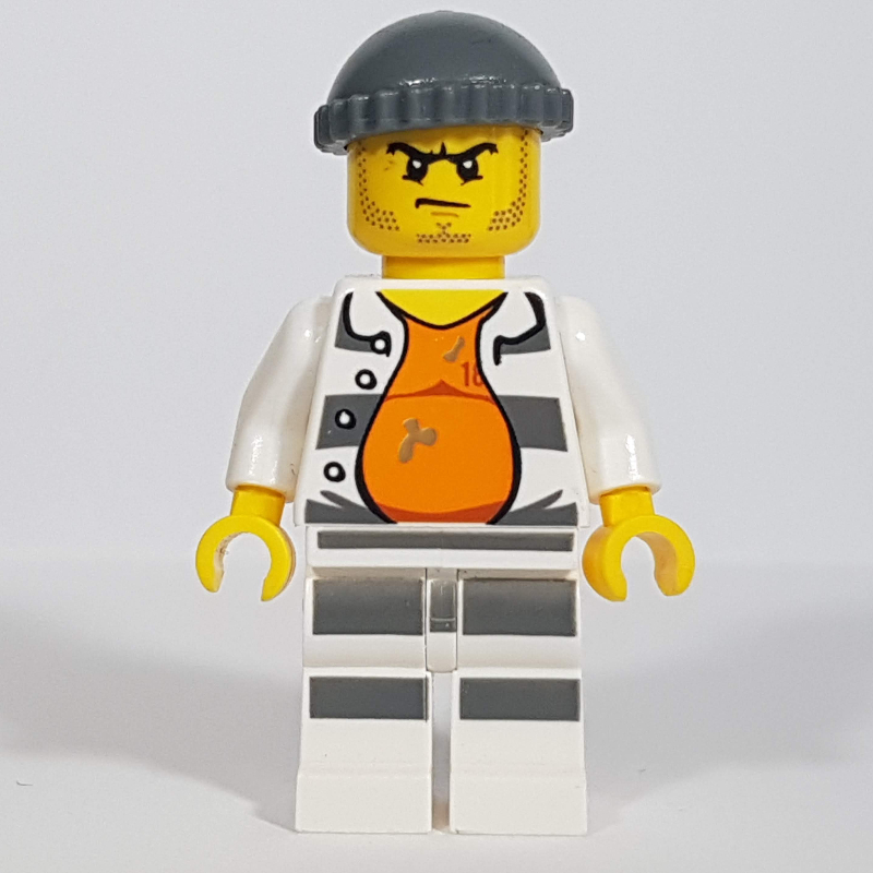 Criminal gary goldrush, chemise de prison ouverte ▁over 18675 sur le dessus orange, chapeau gris bleuté foncé, barbe naissante (Criminal Gary Goldrush, Open Prison Shirt #18675 over Orange Top, Dark Bluish Gray Hat, Stubble)