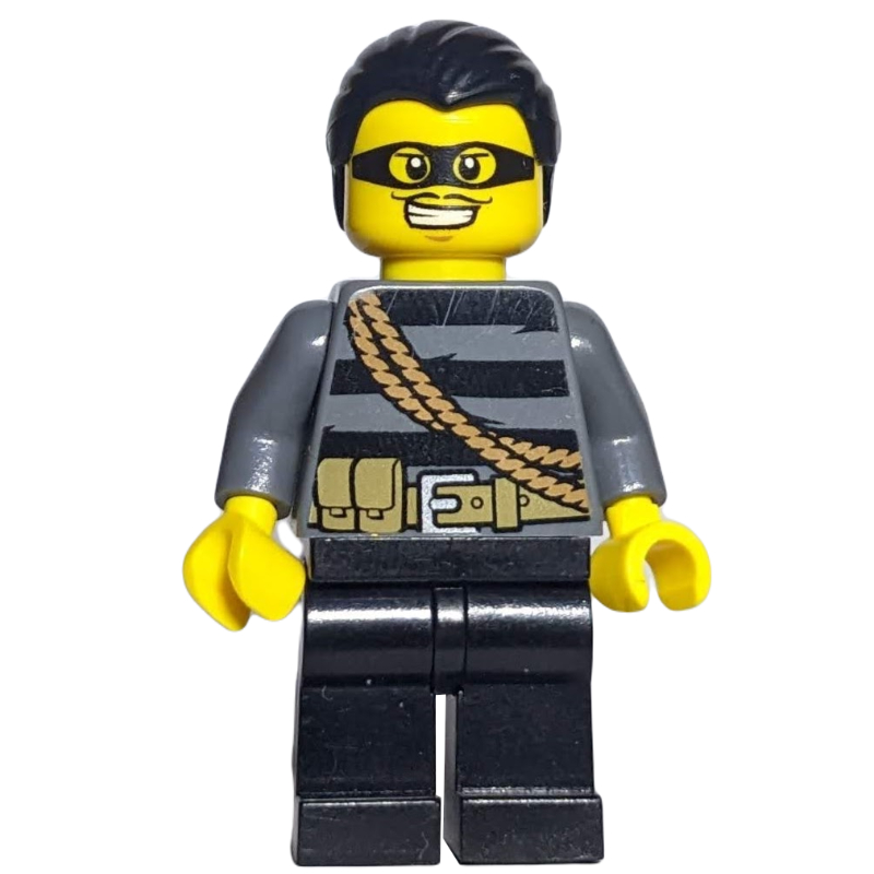 Bandit, haut rayé noir avec corde, cheveux noirs, masque oculaire noir (Criminal, Black Striped Top with Rope, Black Hair, Black Eyemask)