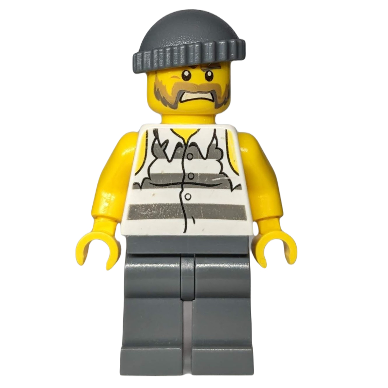 Bandit, chemise de prison déchirée, jambes gris bleuté foncé, chapeau gris bleuté foncé, barbe (Criminal, Torn Prison Shirt, Dark Bluish Gray Legs, Dark Bluish Gray Hat, Beard)