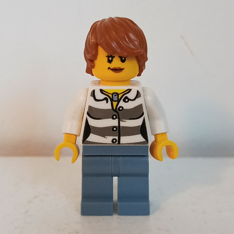 Bandit, femme, chemise de prison, jambes bleu sable, cheveux orange foncé (Criminal, Woman, Prison Shirt, Sand Blue Legs, Dark Orange Hair)