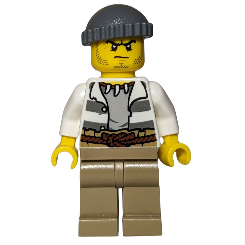 Criminel, chemise de prison ouverte, jambes beige foncé, chapeau gris bleuté foncé (Criminal, Open Prison Shirt, Dark Tan Legs, Dark Bluish Gray Hat)