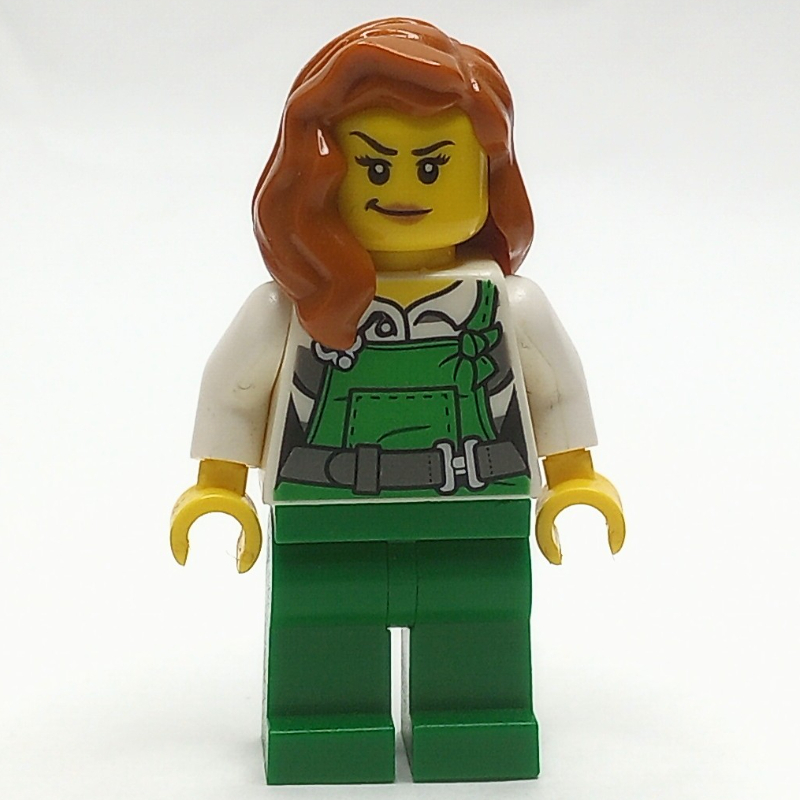 Bandit, femme, salopette verte sur la chemise de prison, cheveux orange foncé (Criminal, Woman, Green Overalls over Prison Shirt, Dark Orange Hair)
