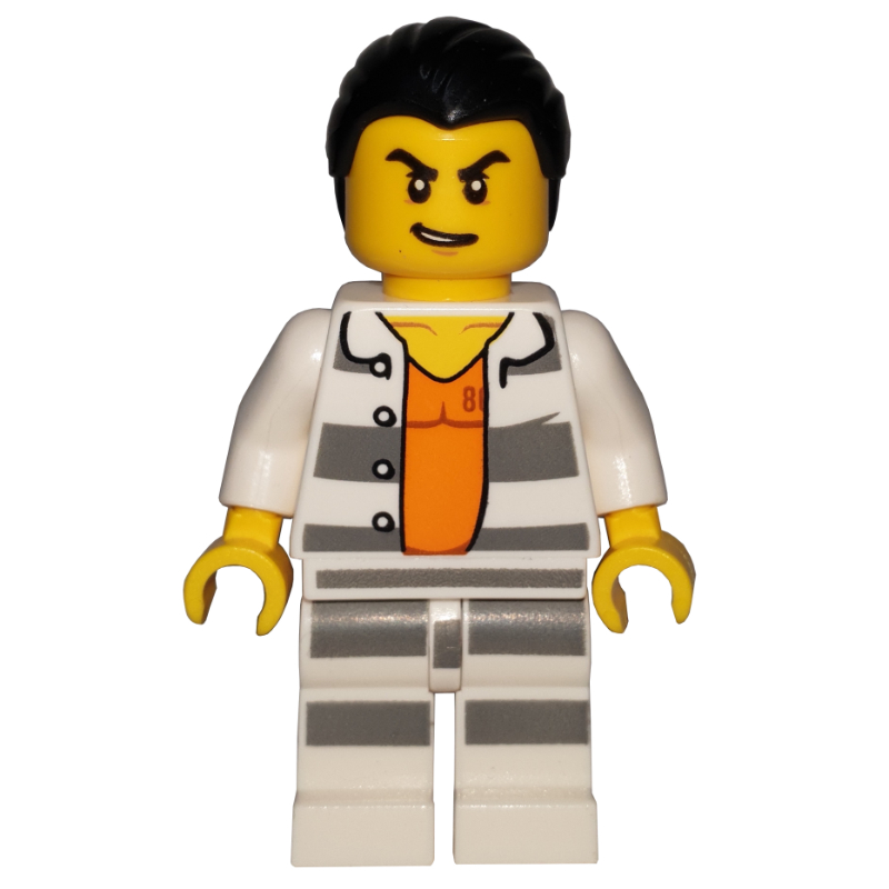 Criminel Carl froid, ouvert prison chemise ▁over 86737 sur le dessus orange, cheveux noirs (Criminal Carl Cold, Open Prison Shirt #86737 over Orange Top, Black Hair)