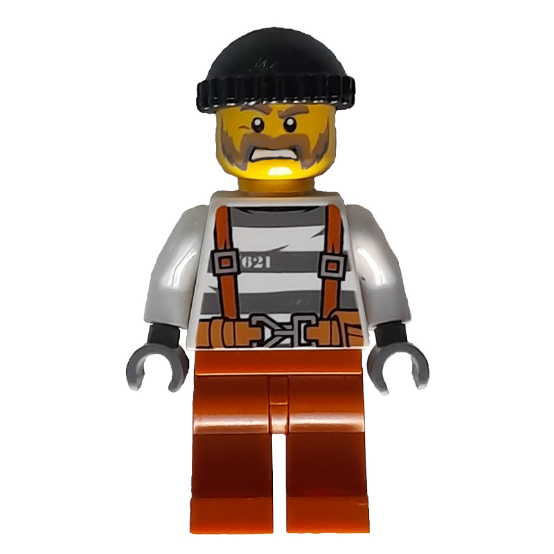 Bandit, chemise de prison avec bretelles et ceinture, chapeau noir, barbe (Criminal, Prison Shirt with Suspenders and Belt, Black Hat, Beard)