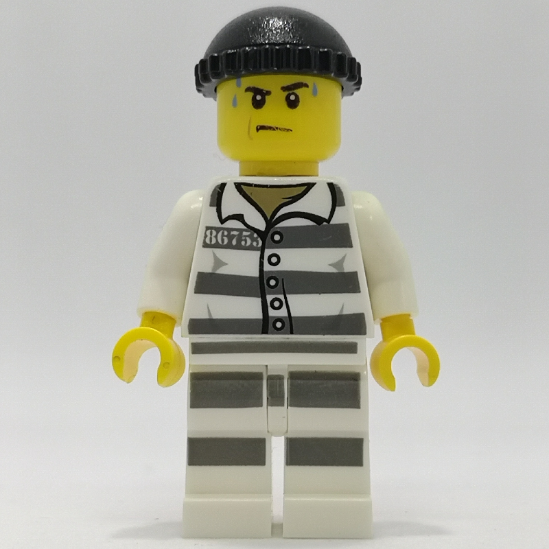 Criminel, chemise de prison avec #86753, jambes rayées de prison, chapeau noir (Criminal, Prison Shirt with #86753, Prison Striped Legs, Black Hat)