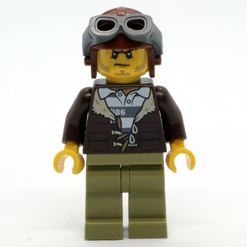 Bandit, ouvert veste brun foncé sur la chemise de la prison, chapeau brun rougeâtre avec lunettes (Criminal, Open Dark Brown Jacket over Prison Shirt, Reddish Brown Hat with Goggles)