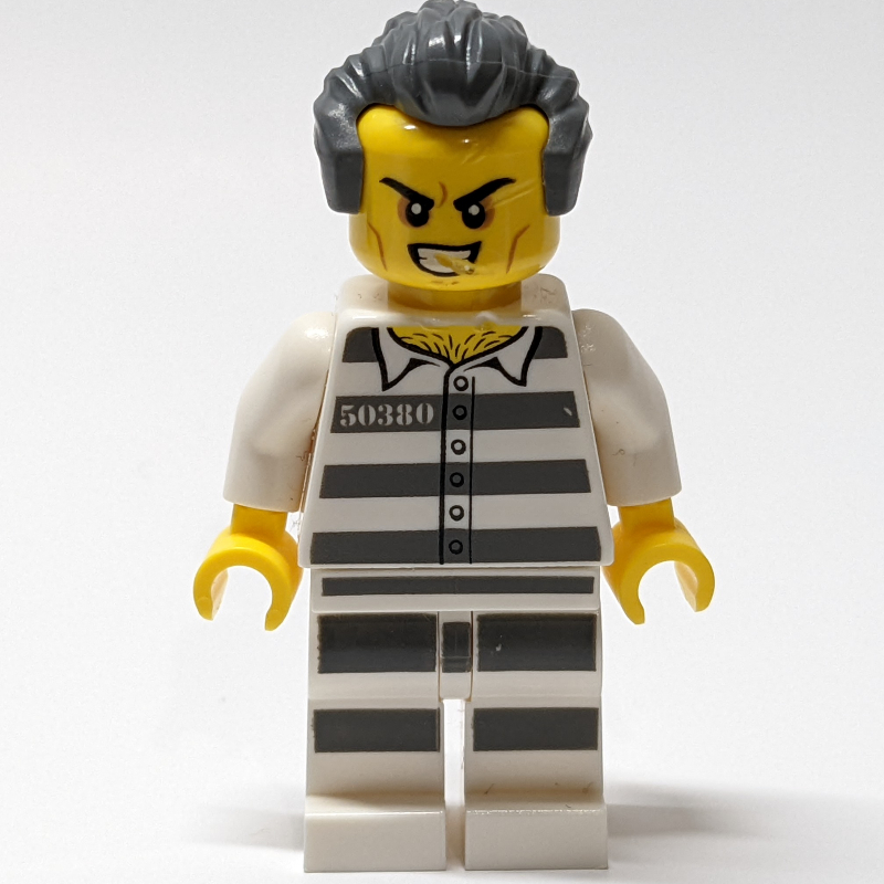 Tony criminel "t" colorado, chemise de prison avec 50380, jambes blanches avec des rayures de prison, cheveux gris bleuâtre foncé (Criminal Tony "T" Colorado, Prison Shirt with #50380, White Legs with Prison Stripes, Dark Bluish Gray Hair)