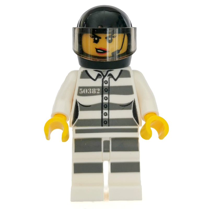 Bandit, femme, prison chemise avec #50382, casque noir avec visière, micro-casque (Criminal, Woman, Prison Shirt with #50382, Black Helmet with Visor, Headset)