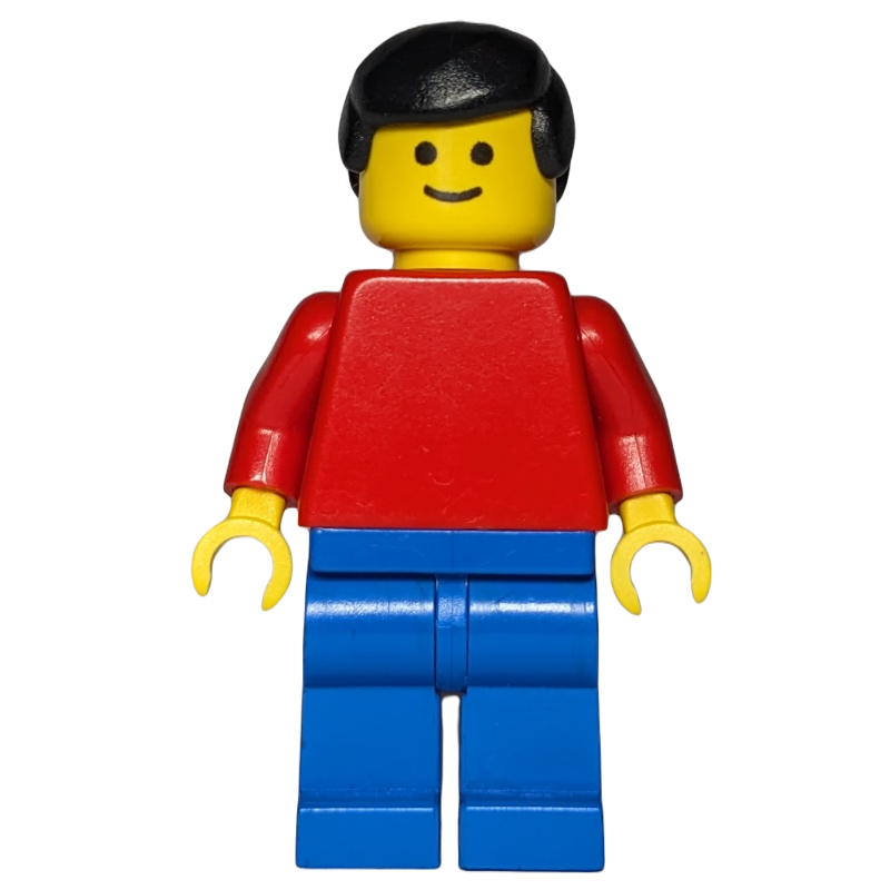 Homme, torse rouge, jambes bleues, cheveux noirs (3626a tête) (Man, Red Torso, Blue Legs, Black Hair (3626a Head))