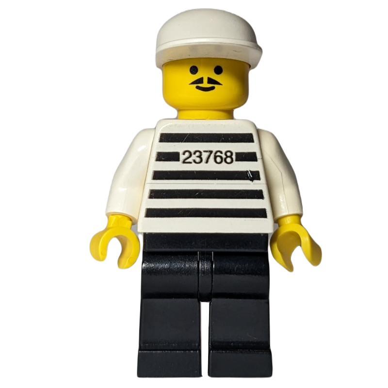 Jailbreak joe, chemise de prison avec #23768, casquette blanche (Jailbreak Joe, Prison Shirt with #23768, White Cap)