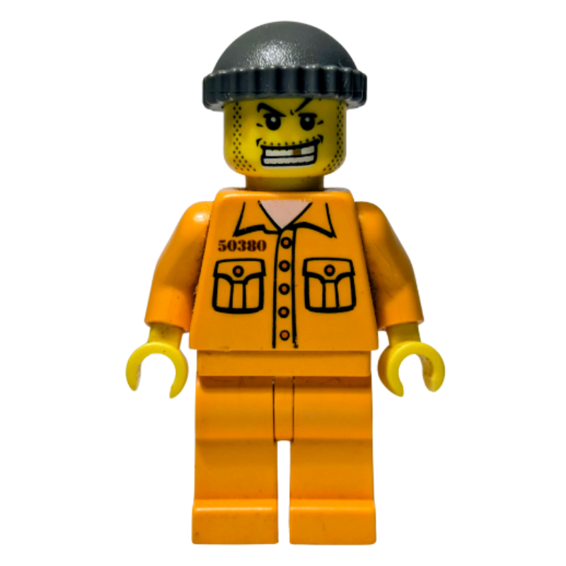 Bandit, tenue de prison orange avec # 50380, chapeau gris foncé, dent dorée (Criminal, Orange Prison Outfit with #50380, Dark Gray Hat, Gold Tooth)